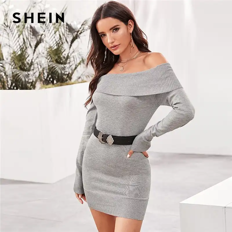 grey off the shoulder sweater dress