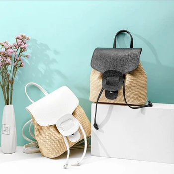 

Bohemian Women's Backpack Fashion Beach Straw Bag Casual Small Backpack Holiday Handbag