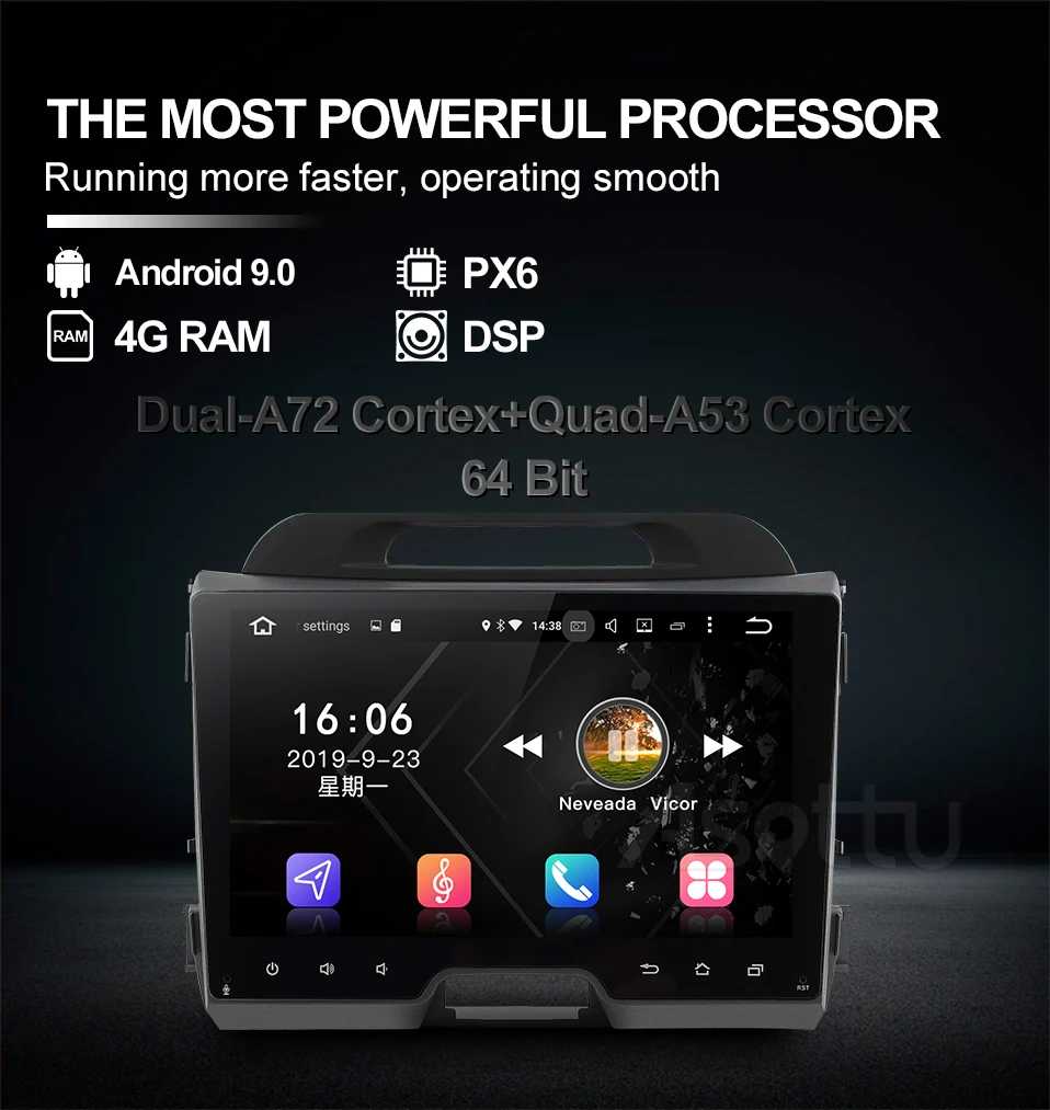 Автомобильный dvd Asottu KI602 Android 9,0 PX6 для KIA sportage 2011 2012 2013 головное устройство gps навигация автомобильный мультимедийный плеер