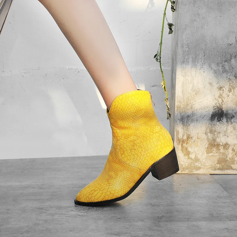 

2019 New Women's High Heels boots Pu Shoes woman Pointed Toe Snake pattern Rear zipper fashion Women's Winter boots Size 32-43