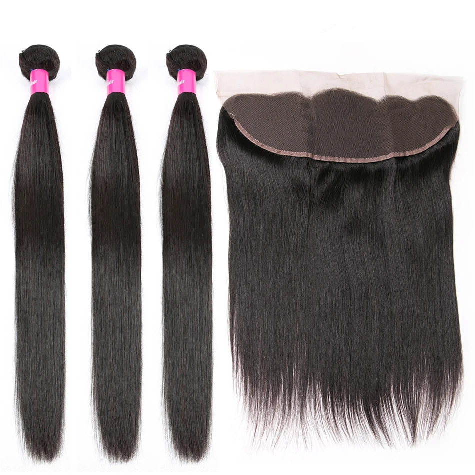 Peruvian Hair Bundles with Frontal Closure Pre plucked with baby hair Straight Human Hair Bundles With Frontal With Human Hair Bundles