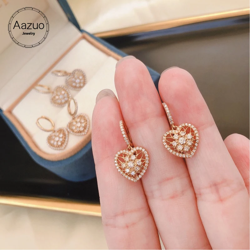 Aazuo Real 18K Rose Gold Real Diamonds 0.45ct Classic Fairy Heart Hook Earrings gifted for Women Wedding Party Au750