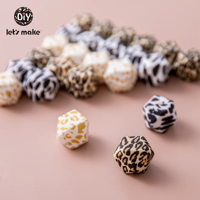 Let's make Octagonal Hexagonal Beads 14MM/17MM 10pcs Leopard Printing Silicone Beads Teether DIY Pacifier Clips Necklace teething toys silicone teething toys baby teething toys silicone beads silicone teether silicone teething beads