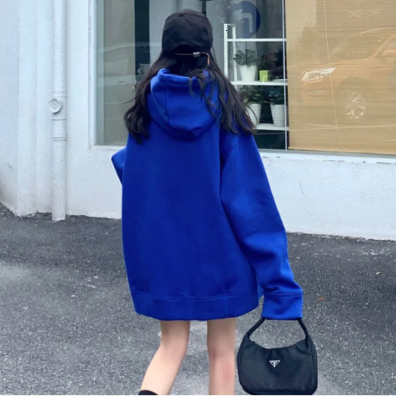 4299 черный и синий цвета Harajuku уличная одежда толстовки женские теплые толстые толстовки женские большие размеры свободные длинные пуловеры толстовки