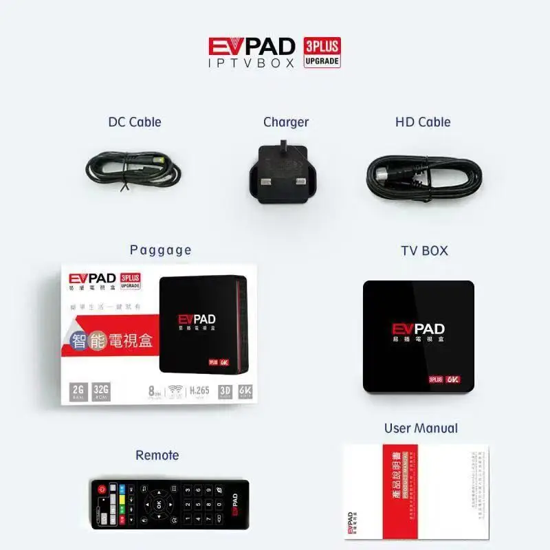 IP ТВ EVPAD 3 плюс Android ТВ коробка с бесплатным ТВ для Кореи Япония Сингапур Северная Америка Европа Вьетнам HK TW индонезийский задний