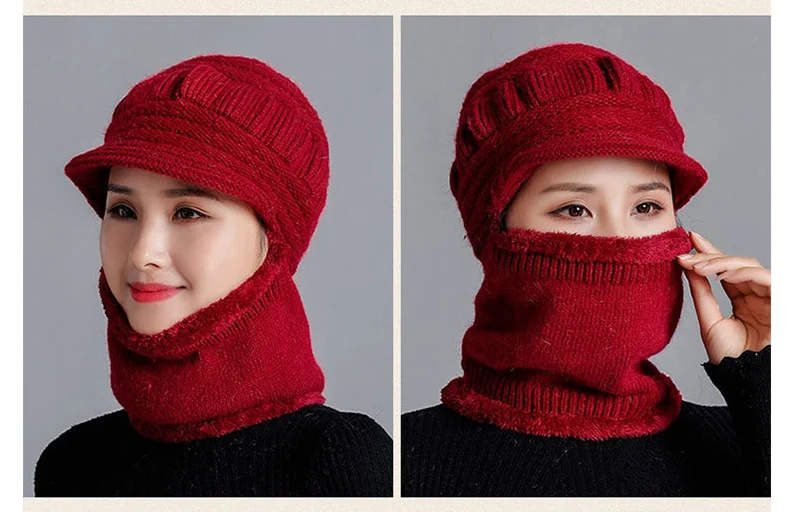 Зимние шапки Skullies Beanies, шляпа для мамы, модная женская шерстяная шапка-шарф, Балаклава, маска, шапка, вязаные шапки в полоску