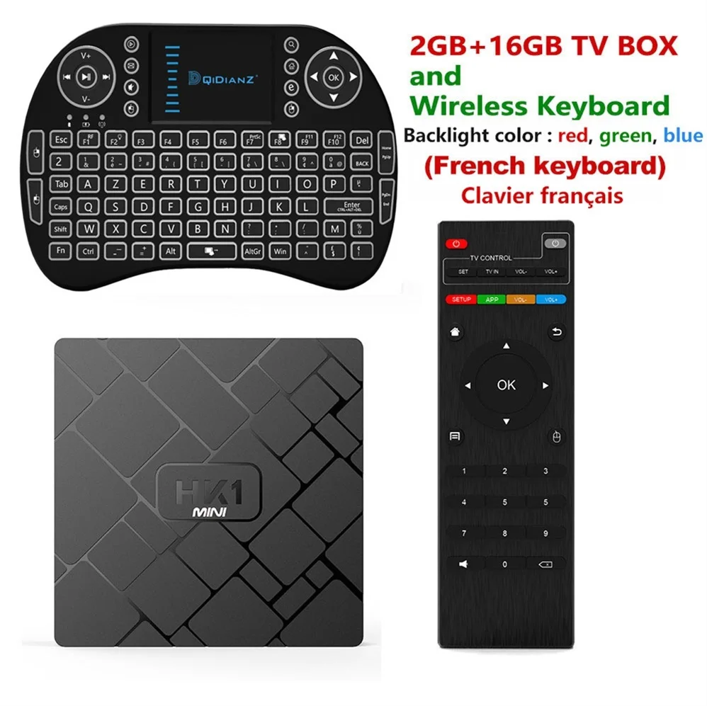 HK1 Мини Смарт ТВ приставка Android 9,0 2 ГБ+ 16 Гб RK3229 четырехъядерный wifi 2,4G 4K 3D HK1mini Google Netflix приставка - Цвет: French keyboard