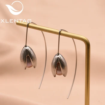 

XlentAg Natural Fresh Water Pink Pearl Drop Earrings For Daughter Flower Dangle Earring For Women Party Gift Fine Jewelry GE0631