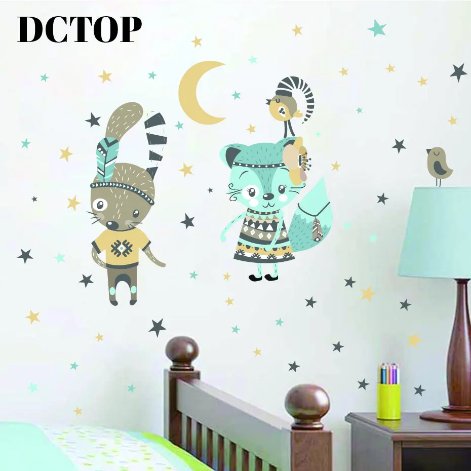 

Lovely Tribe Mr Rabbit and Ms Cat Sticker Children kid Moon Stars Decals Home Wall Art Bedroom Nursery Room Door Decor Wallpaper