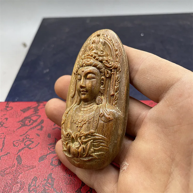 녹색 백단 불교 Guanyin 수제 조각 섬세한 자동차 매달려 장식 마스코트 축복 손 조각 공예품