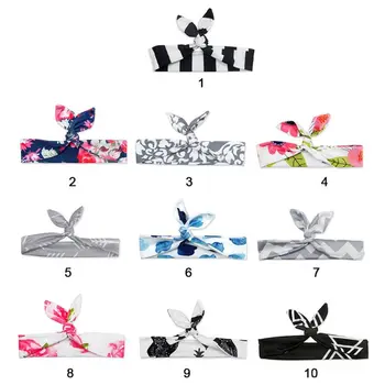 

Newborn Children Headband Ribbon Elastic Baby Headdress Infants Rabbit Ears Hair Band Print Knotted Headwear