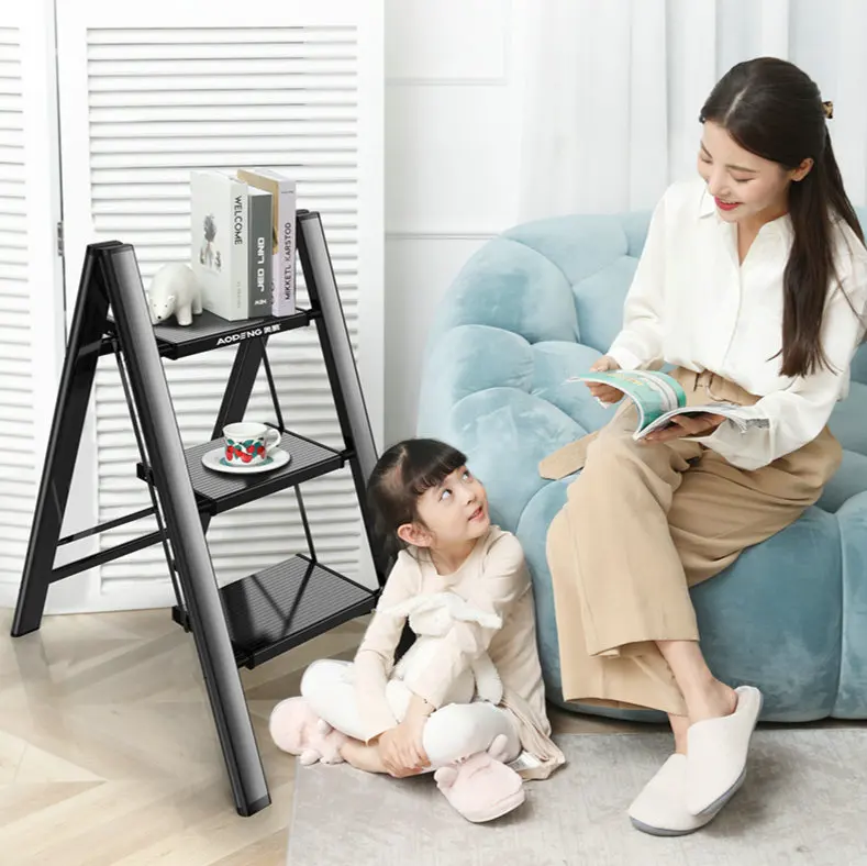 Multifunctional 4-step folding ladder aluminum alloy herringbone ladder telescopic ladder portable step stool shelf ladder light kidde smoke and carbon monoxide