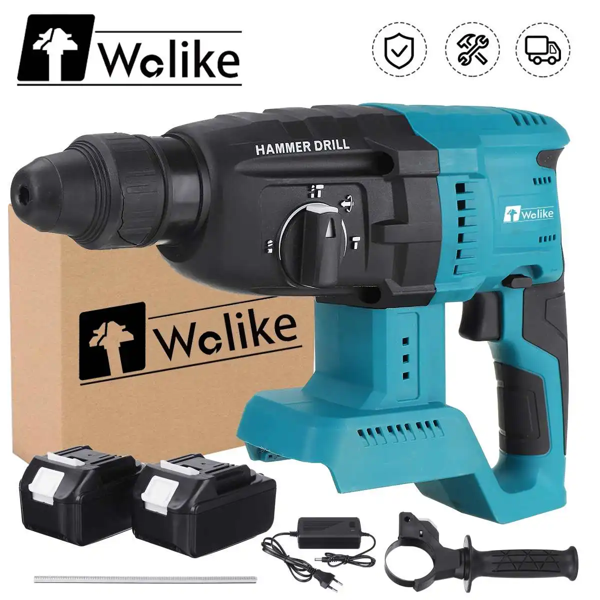 

Wolike Brushless Cordless Electric Rotary Hammer 3000W 388VF Rechargeable Electric Hammer For Makita Battery & Storage Box
