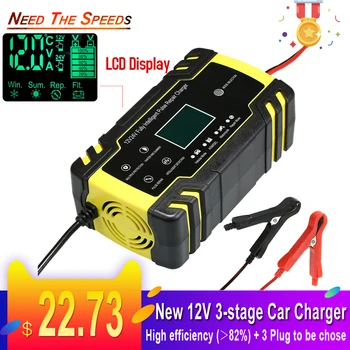 

Car Motorcycle Battery Charger 12V Full Automatic 3 Stages Lead Acid Intelligent LCD Display Charging Car Accessories Auto Parts