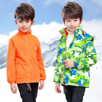 

Children's Jackets Baby Boy Cartoon Printing Camouflage Three-in-one Mauntaineering Jackts Outdoor Sports Clothes For Kids 3-10Y
