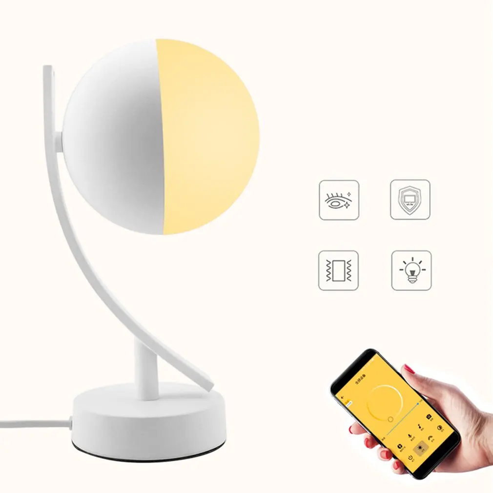 

Bedroom Simple Wireless Wifi Smart Desk Lamp Genie Voice Control Led Moon-Shaped Smart Table Lamp+Rgb