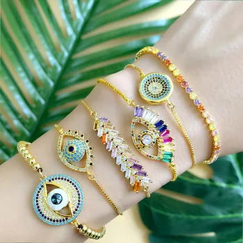 

Hollow Round Evil Eye Horus Bracelets CZ Stone Turkish Beaded Bracelets For Women Religious Luxury Jewelry Moda Mujer 2019