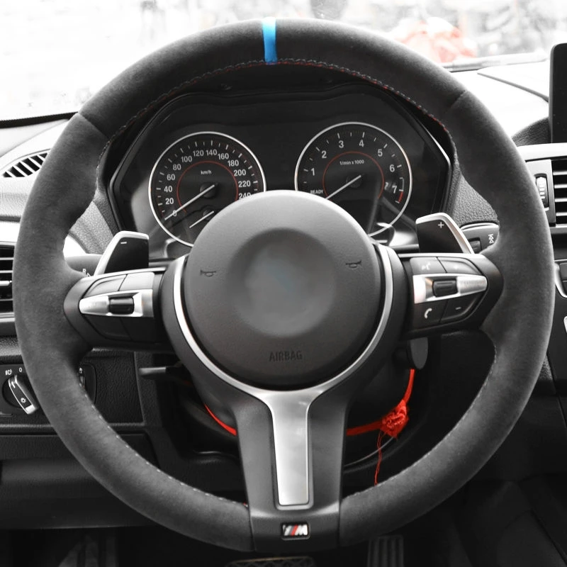 Black Leather Steering Wheel Cover for BMW M3 M4 F31 428i 2015 F30 320d 328i