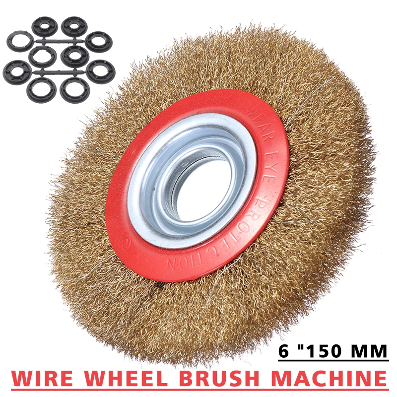 

6" Wire Brush 150mm Fine Wire Brush Wheel With 10pcs Adaptor Rings For Bench Grinder For Deburring Easy To Use Durable In Use