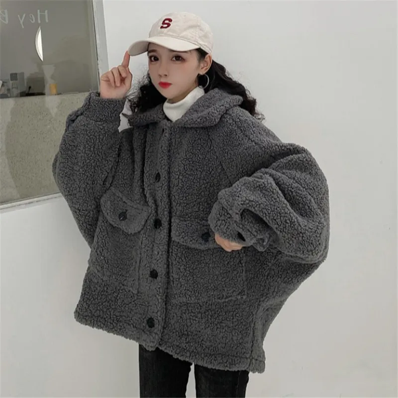 gray Новинка, Harajuku bf куртка, Женское пальто из овечьей шерсти, свободная Корейская хлопковая одежда, осенне-зимние пальто, верхняя одежда с длинными рукавами, g441 - Цвет: gray