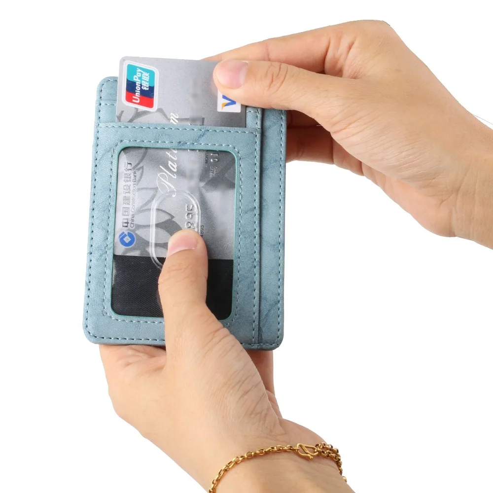 Тонкий ID Держатель карты сумка RFID Блокировка для мужчин и женщин pu кожаный кошелек для карт пакет денег черный кошелек для кредитных карт