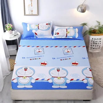 

Cartoon Doraemon Fitted Sheet with Pillowcase Elastic Band Bed Sheet Set 3pcs Cartoon Mattress Cover Twin Full Queen King Size