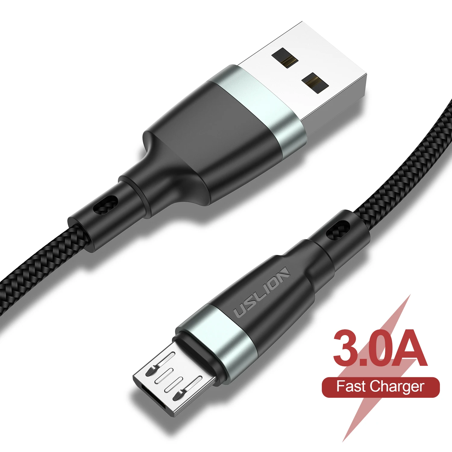 USLION кабель Micro USB для samsung Android кабель для передачи данных Шнур QC 3,0 кабель для быстрой зарядки для Xiaomi Redmi мобильный телефон USB кабель - Цвет: Gray