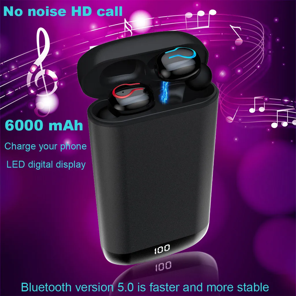 HIFI стерео Bluetooth наушники спортивные водонепроницаемые наушники двойной микрофон Внешний Аккумулятор 6000 мАч Внешний аккумулятор беспроводные наушники