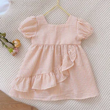 

New Arrival Baby Girl Birthday Dresses Striped Ruched Square Collar Little Girls Summer Dress Princess Costume Infant Clothing
