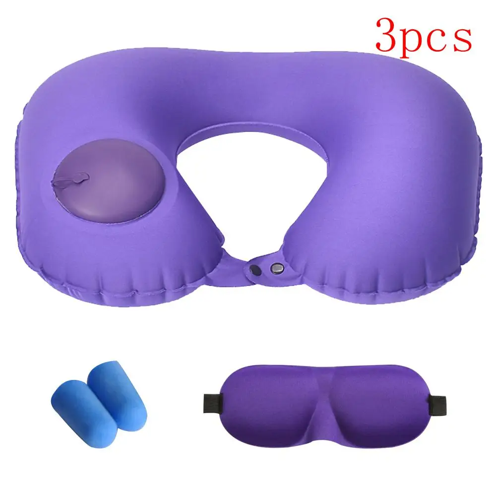 purple 3pcs 1/3 шт. надувной шейный подушка секс U u-образная Подушка под шею надувная подушка на открытом воздухе подушка для путешествий с затычками для Eyemask - Цвет: purple 3pcs