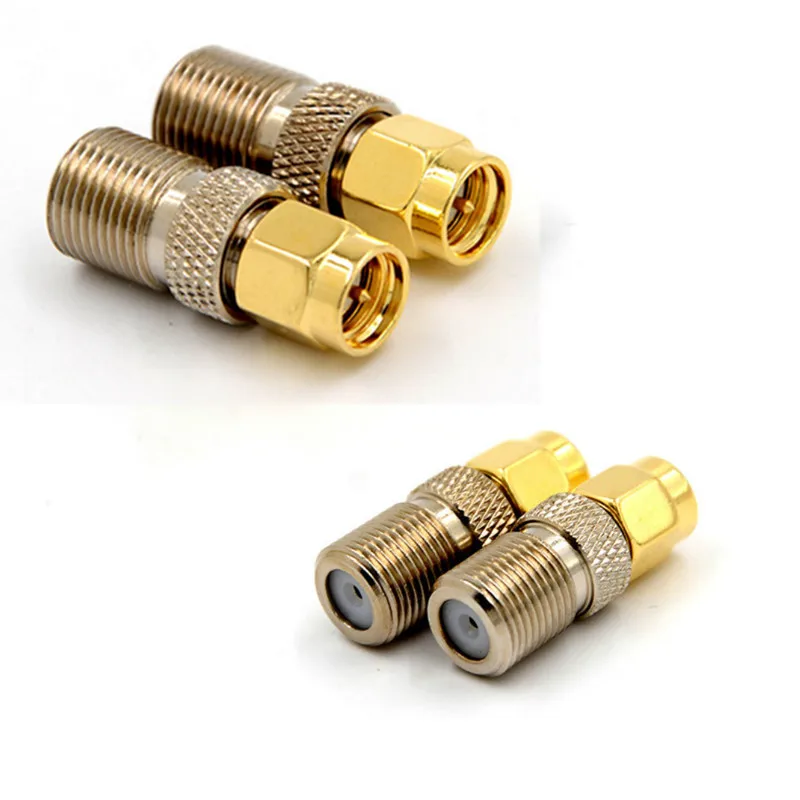 One / 2pcs F Type Female Jack To SMA Male Plug Straight RF Coaxial Adapter F Connector To SMA Convertor Gold Tone