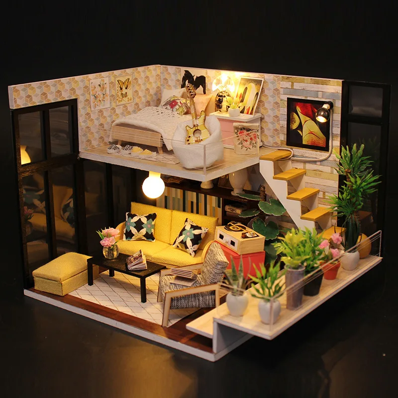 

DIY House Toy for Making Cabin Japanese Style Model Assembled Handmade Wood Unisex Send Creative Birthday Gift Women's