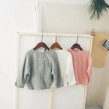 

Children T Shirt Long Sleeves Kids Boys Girls Linen Cotton Blouse Tops Baby Infant Clothing Batwing Tee 2-7 Years Clothes Spring