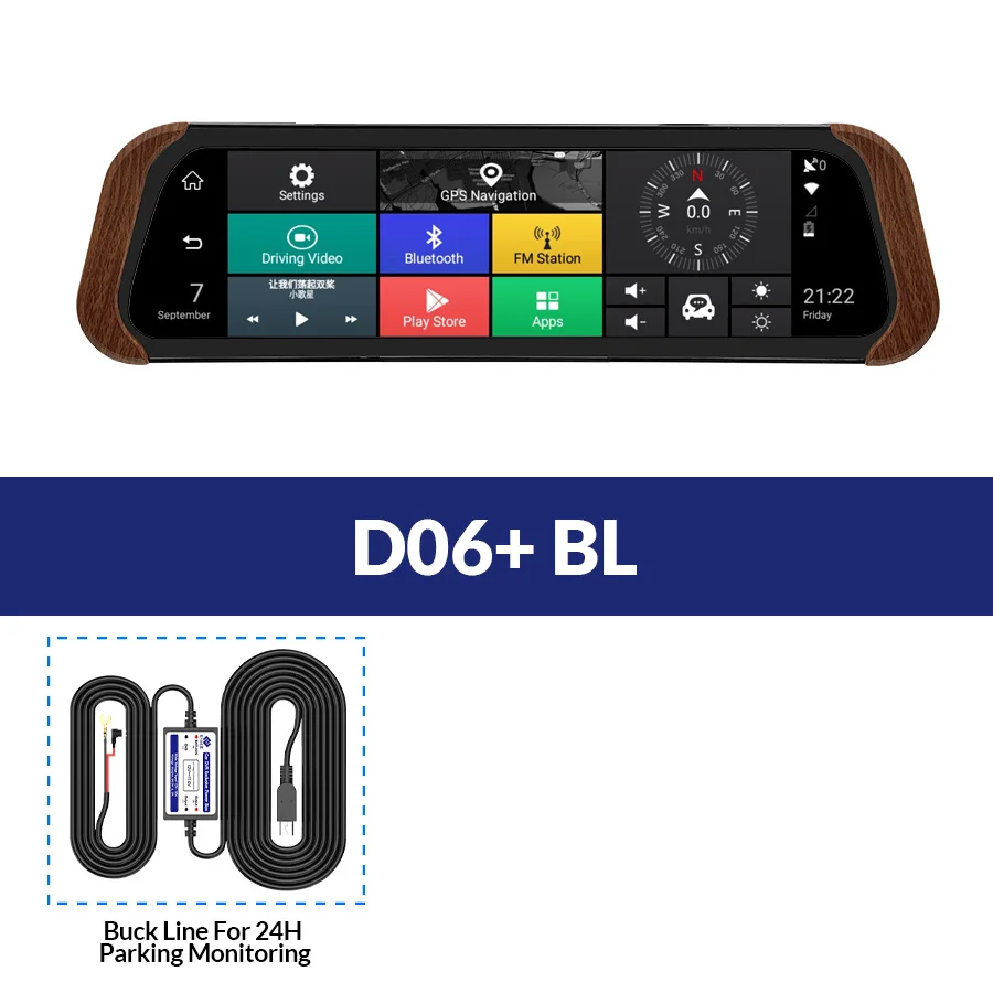 D06-BL E-ACE D06 Автомобильный видеорегистратор Камера 4G Android 5,1 FHD 1080P видео рекордер Dash Cam 10 дюймов зеркало заднего вида gps навигатор ADAS Регистратор - Название цвета: D06-BL
