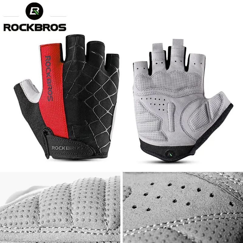 Резиновые перчатки ROCKBROS Half Finger Противоударная износостойкая дышащая одежда MTB дорожные велосипедные перчатки мужские и женские спортивные Велосипедное оборудование