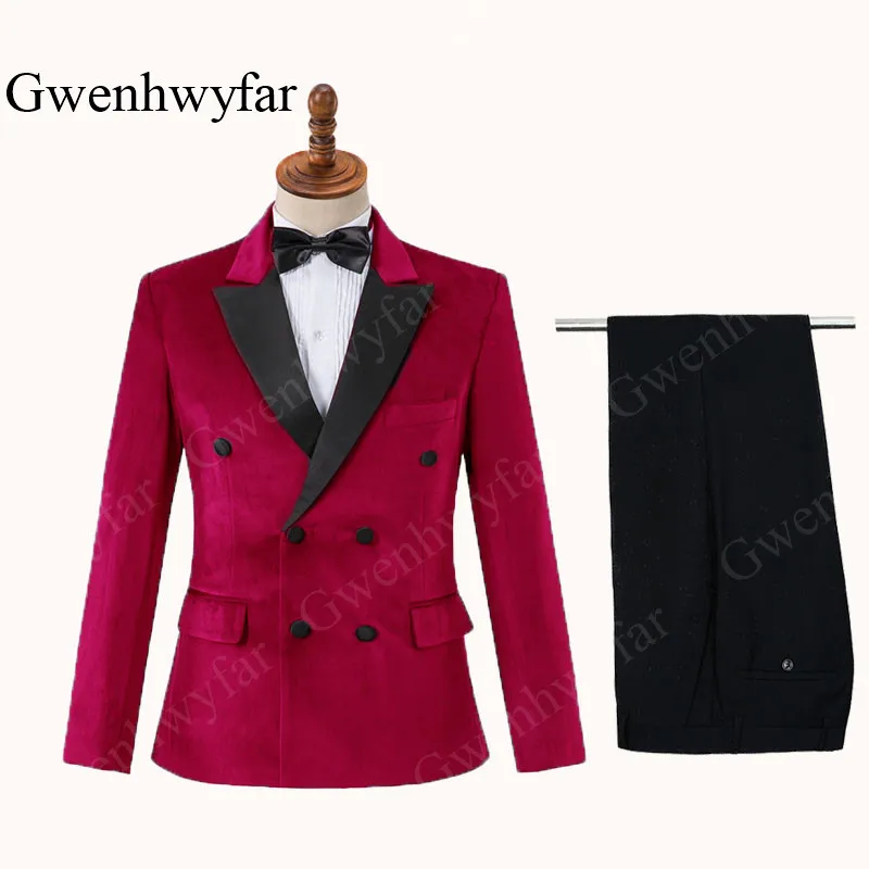 color 11 Gwenhwyfar зимний бархатный приталенный мужской костюм с отворотом темно-зеленый мужской костюм жениха для свадьбы, выпускного, мужской смокинг - Цвет: color 11