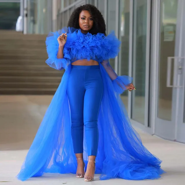 Chic Top in Tulle a maniche lunghe torna a Business Top blu Royal con treno  abbigliamento donna settimana della moda corsetto da donna su  misura|Dresses| - AliExpress