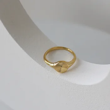 Minimalist Waterproof Dainty Rays Texture Circle Index Ring 18K Gold Plated Stainless Steel Ring For Women