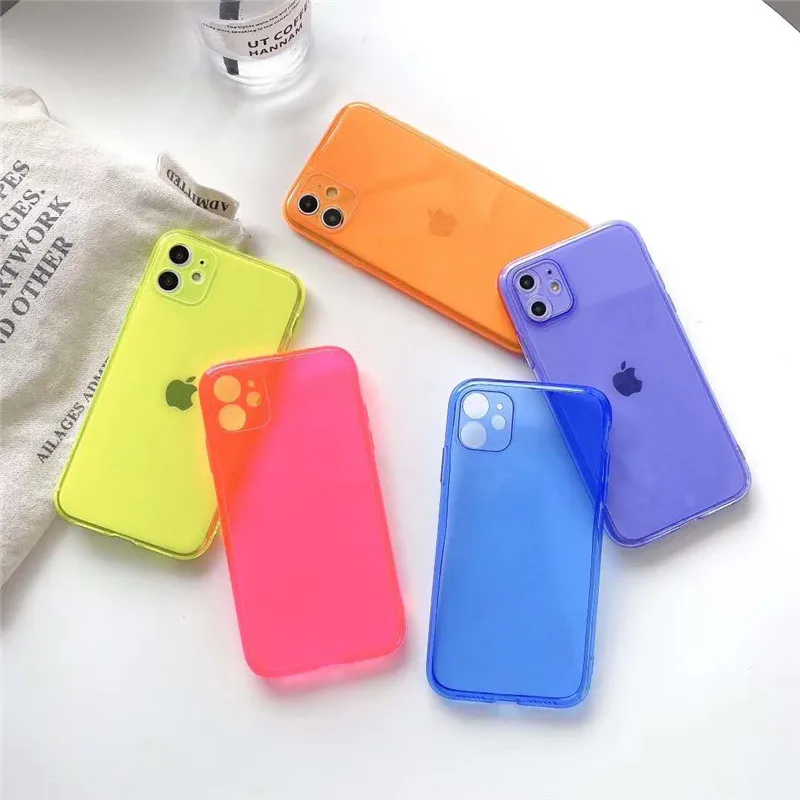 Неоновый флуоресцентный однотонный чехол для телефона iPhone 11 Pro 11PRO Max XR X XS 7 8 Plus