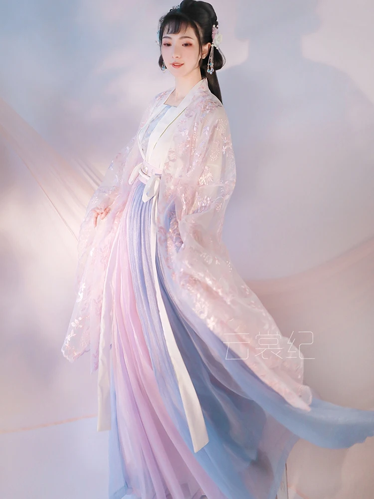 Новое платье Hanfu, Женский Классический танцевальный костюм, китайский древний костюм сказочной принцессы, традиционное розовое народное платье Hanfu SL1226