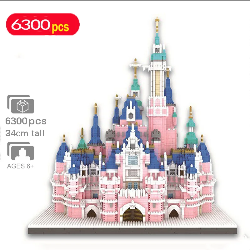

World Famous Architecture Building Blocks Amusement Park Pink Castle Block 3D Model DIY Mini Diamond Blocks Bricks Building Toy