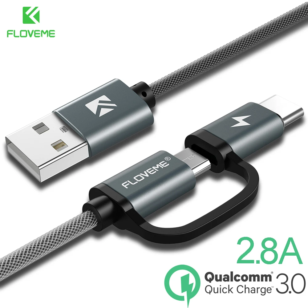 Кабель для передачи данных FLOVEME 2 в 1 с портом Type-C и Micro USB | Мобильные телефоны
