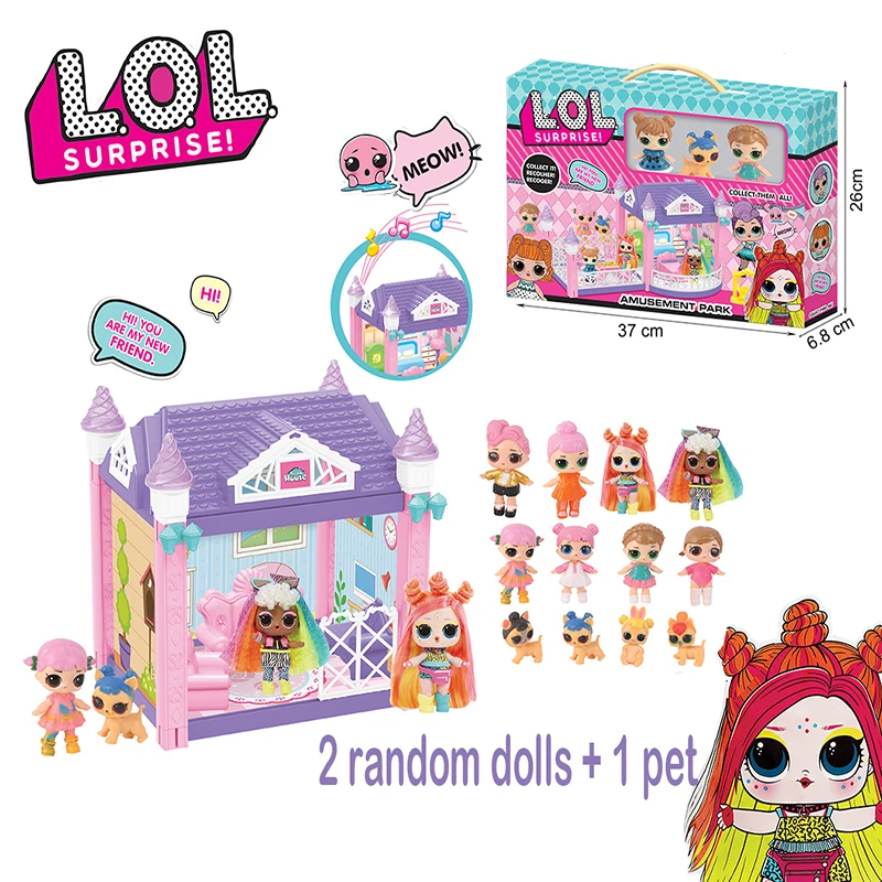 Original LOL Surprise Dolls DIY Play House Games Villa with 2 Random L.O.L SURPRISE Doll Toys for Girls Birthday Gifts 2S02