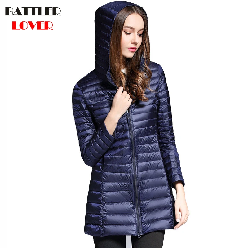 2019 Winter Womens Ultra Light Down Jacket 90% Duck Down Hooded Long Jackets Long Sleeve Coat Women Parka Female Portabl Outwear