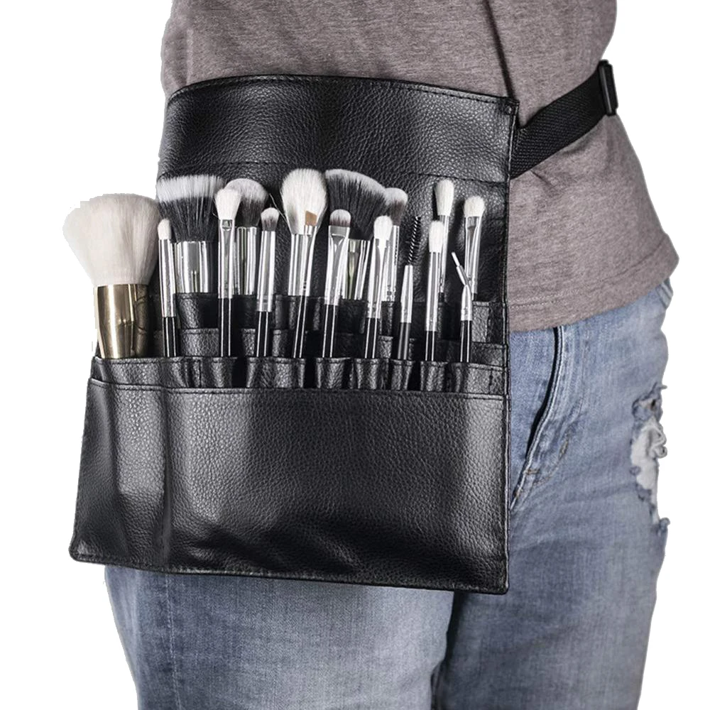 

Black Two Arrays Makeup Brush Holder Professional PVC Apron Bag Artist Belt Strap Protable Make Up Bag Cosmetic Brush Bag