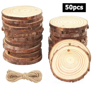 

Unfinished Natural Round Wooden Slices with Tree Bark DIY Christmas Tree Hanging Pendants Wedding Painting Decorations