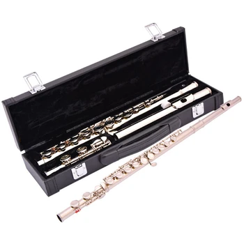 

Nickel-plated Silver C Tune and E-Key Flute Professional Concert Performance Musical Instrument Flute 16 Holes Quartic General