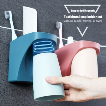 

Cup Storage Wall Mounted Toothbrush Holder Solid Magnetic Adsorption Home Bathroom Hotel DTT88