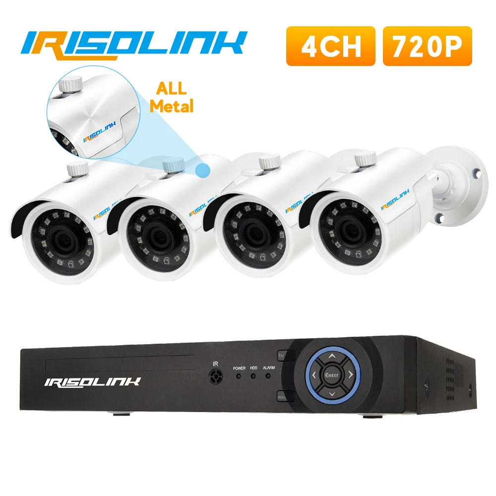 Irisolink 4CH Video Surveillance System 1080N DVR Security Camera System 4pcs 720P Nightvision IP67 Waterproof Cctv Cameras Kits