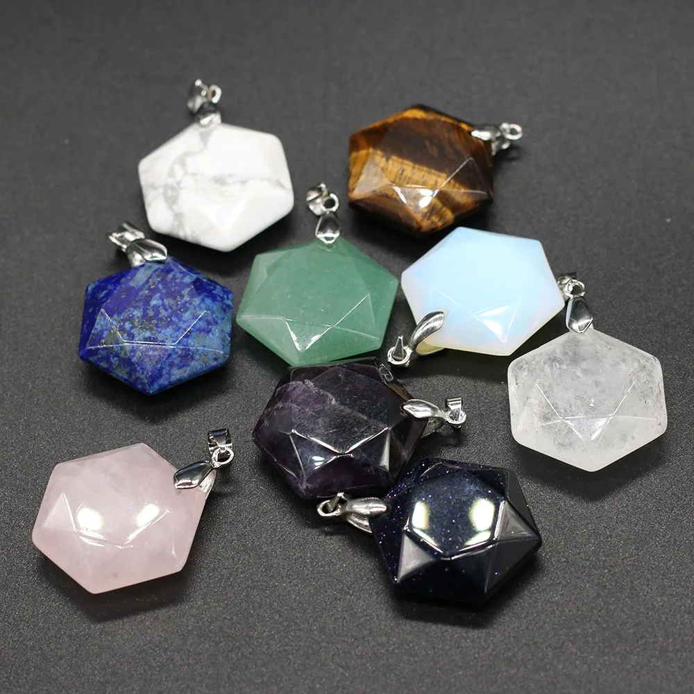 Colgantes de piedra Natural de la Estrella de David para mujer y hombre, amuleto hexagonal de lapislázuli, Ópalo, fabricación de joyas, collar, amuleto, 1 ud.